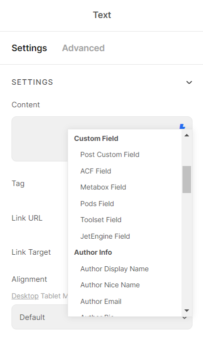 dynamic tags text