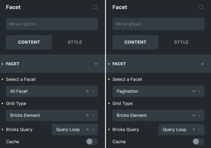 Facet configuration illustration with bricks query loop