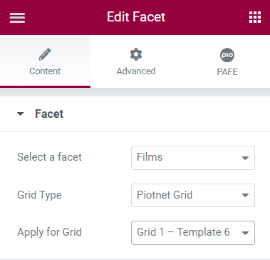 Query corresponding Facet and Grid